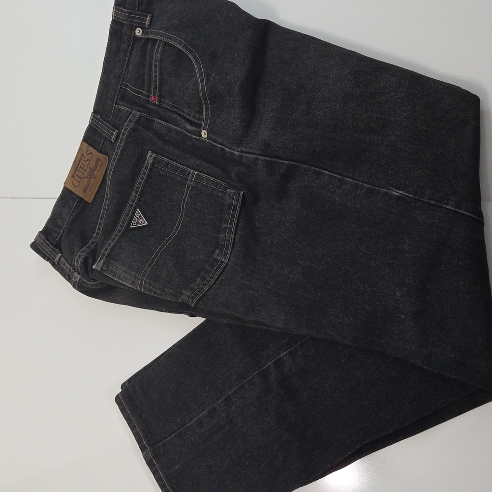 GUESS Vintage Men's Distressed Black 5 Pocket Straight Jeans 34x32